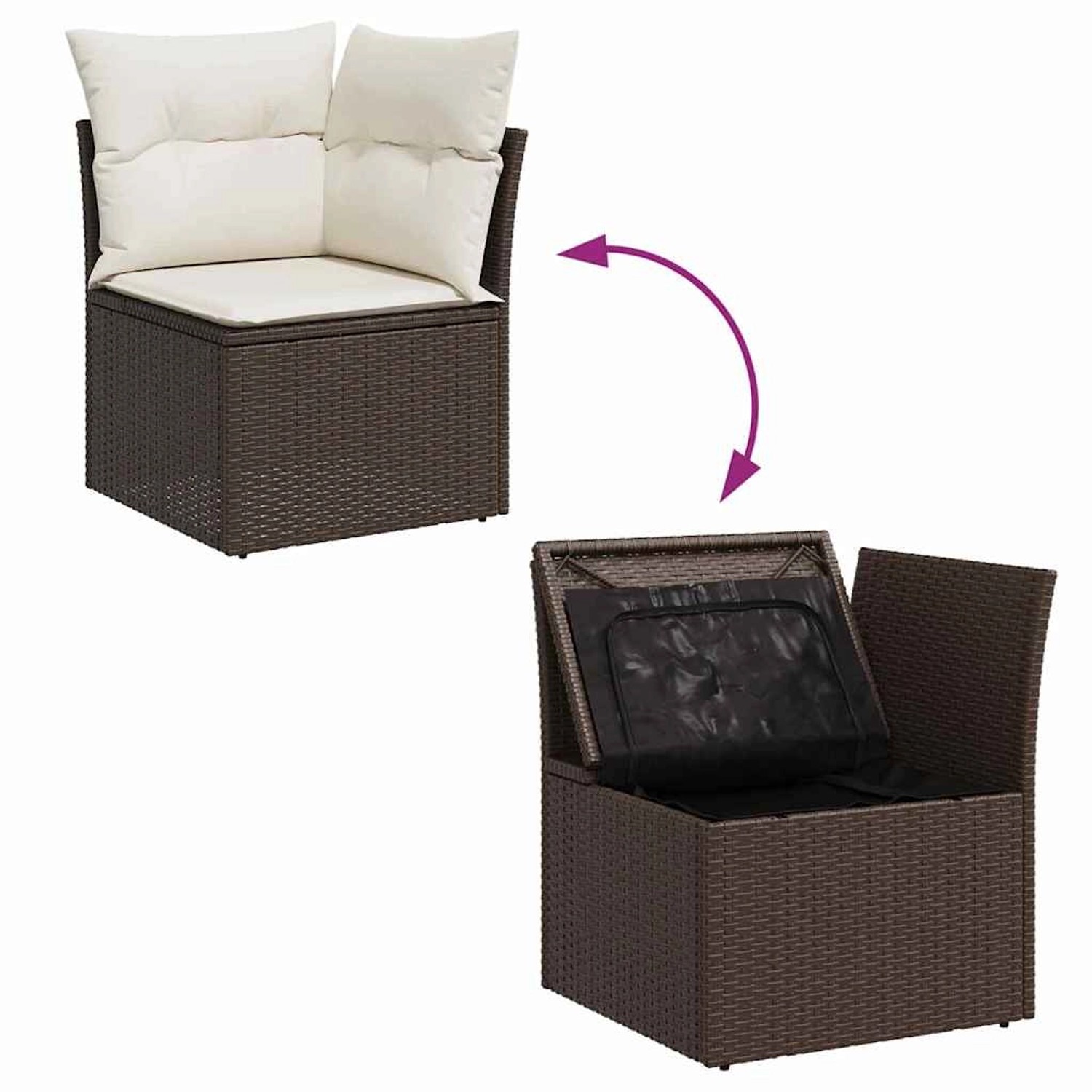 vidaXL Gartenmöbel-Set aus Polyrattan, braun, 11-teilig, mit Stauraum unter den Sitzen.