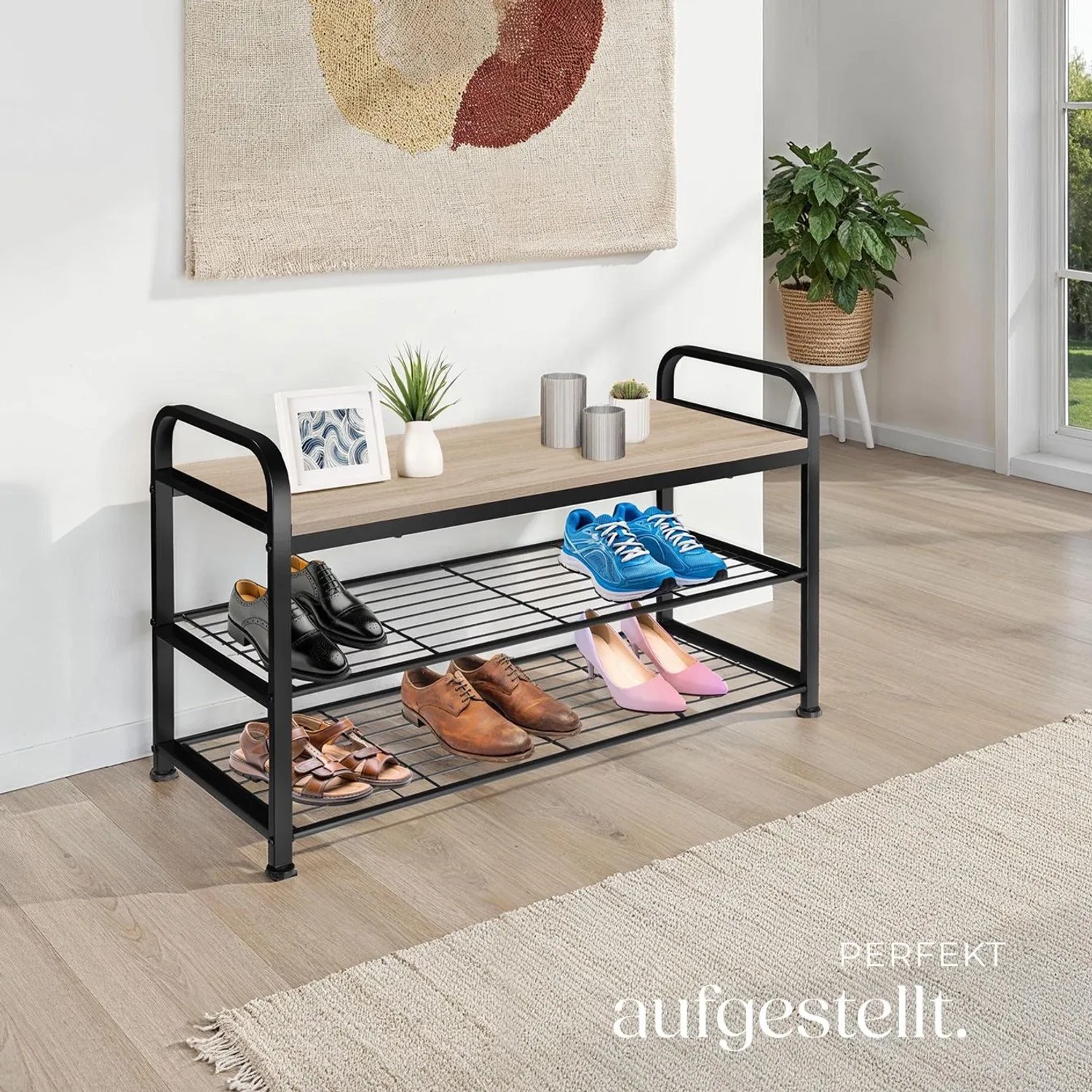 Tectake Schuhregal Southampton Industrial Style Holz und Stahl  91 x 36 x 55 cm Industrial Holz Hell  Eiche Sonoma_8