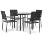 vidaXL Garten-Essgruppe, 5-teilig, Poly Rattan/Stahl, schwarz. Gartentisch mit 4 Stühlen.
