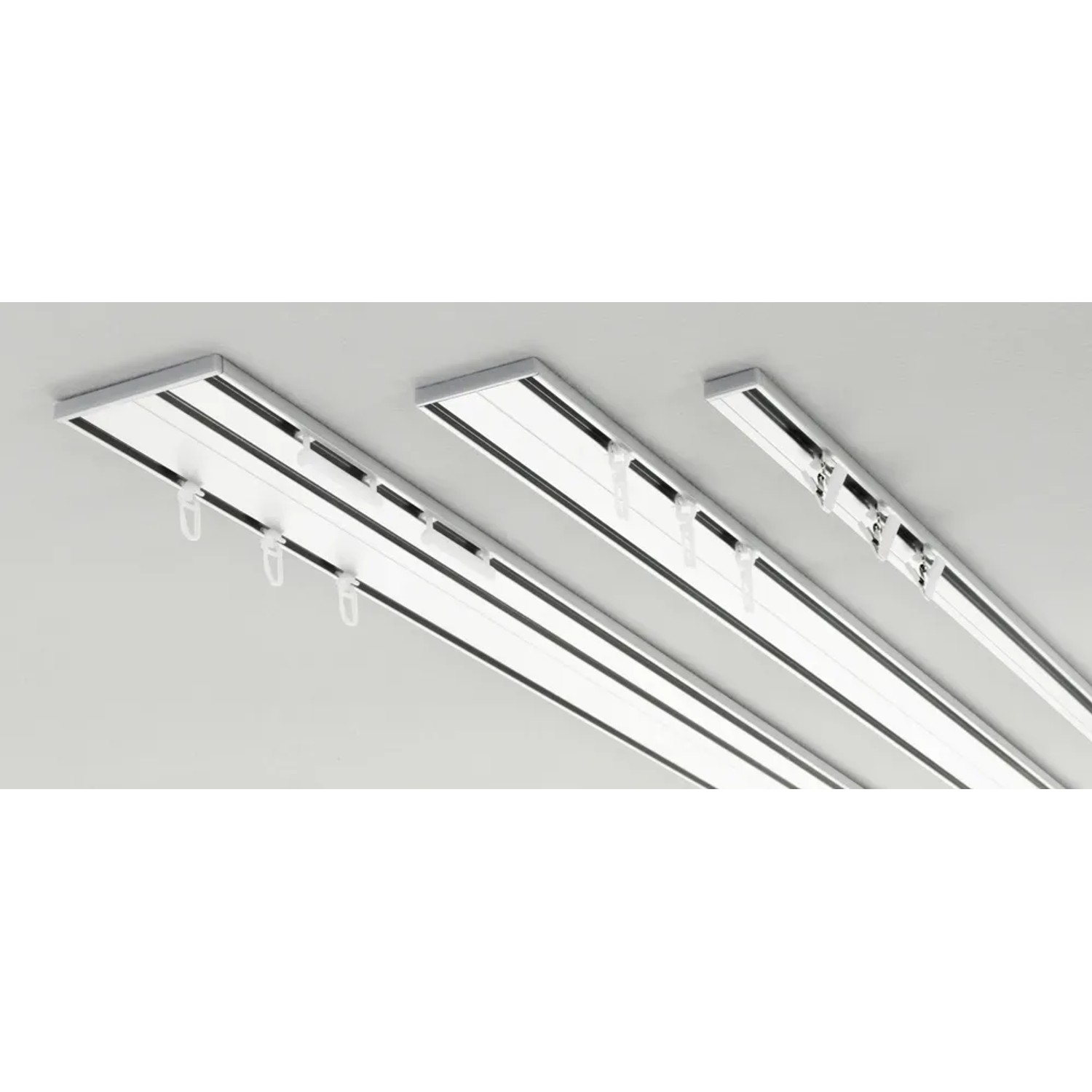 Weiße Gardinia Aluminium Vorhangschiene, 1-läufig, 200 cm, zur Deckenmontage.