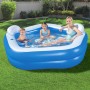 Blau-weißer Family Pool Fun mit Familie im Garten, 213x206x69 cm.