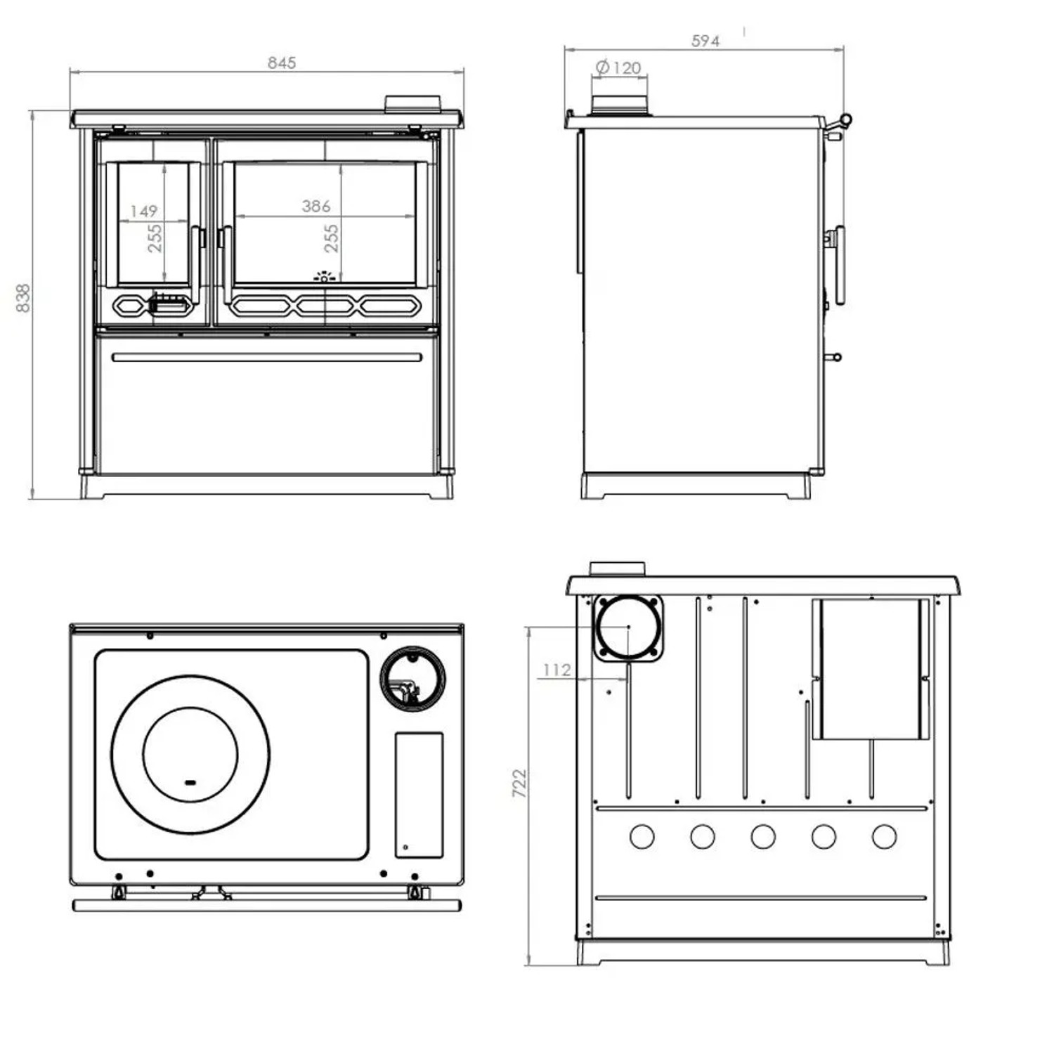 Plamen Küchenofen Holzherd 850 Glas Creme Rechte Version und 8 kW_4