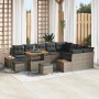 Graues 12-tlg. vidaXL Garten-Sofa-Set aus Poly Rattan mit Tisch und Kissen für Terrasse und Garten.