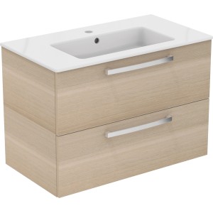 Ideal Standard Waschtisch-Paket Eurovit Plus, 81,5 cm, Eiche hell, mit Unterschrank und zwei Auszügen.