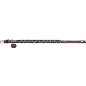 Hunter Hundehalsband Solid Education Cord, Gr. S, 40 cm, dunkelbraun/türkis, geflochten.