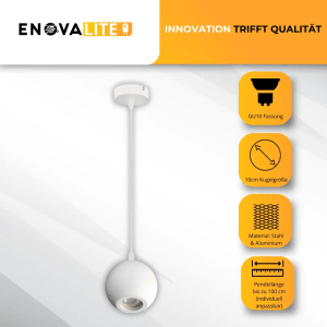 Weiße ENOVALITE Pendelleuchte GLOBE, 1-flammig, GU10 Fassung, Ø10cm. Moderne Deckenleuchte für Innenräume.