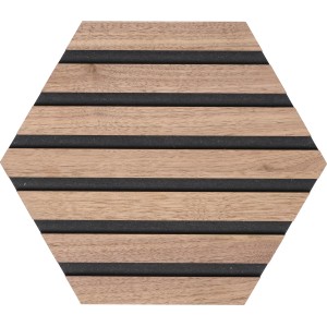 Denpanels Akustikpaneel Hexagon Walnuss, 26,5 cm, 3er Set. Dekor-Paneel mit Holz-Lamellen.