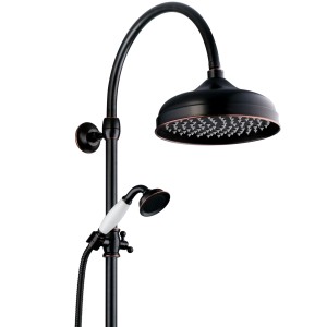 PaulGurkes Duschsystem Retro Schwarz: Nostalgie Brauseset Aufputz mit Kopf- und Handbrause.