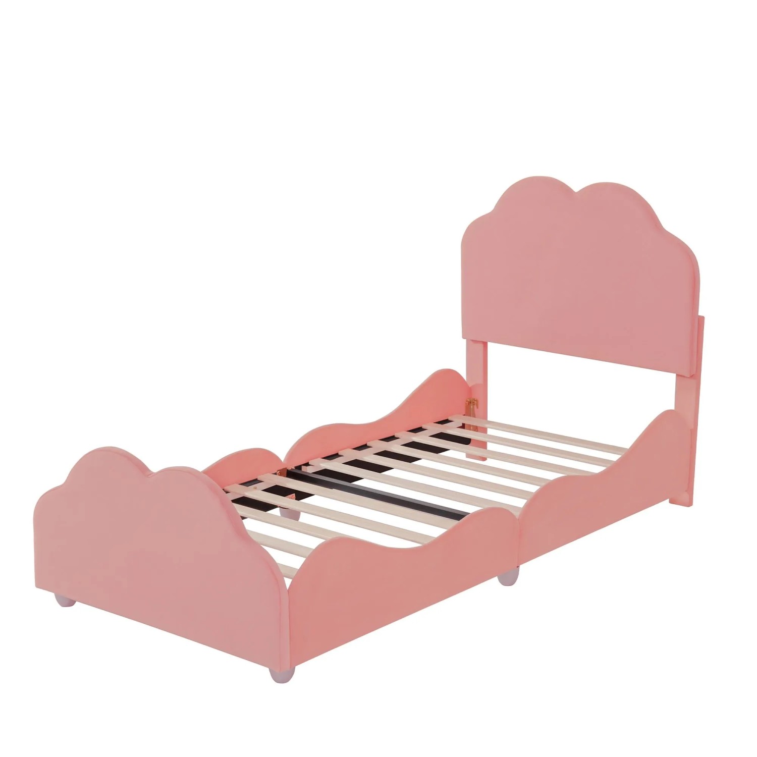 okwish Polsterbett 90x200cm mit Wolkenkopfteil und Geländer Kinderzimmer Rosa ohne Matratze