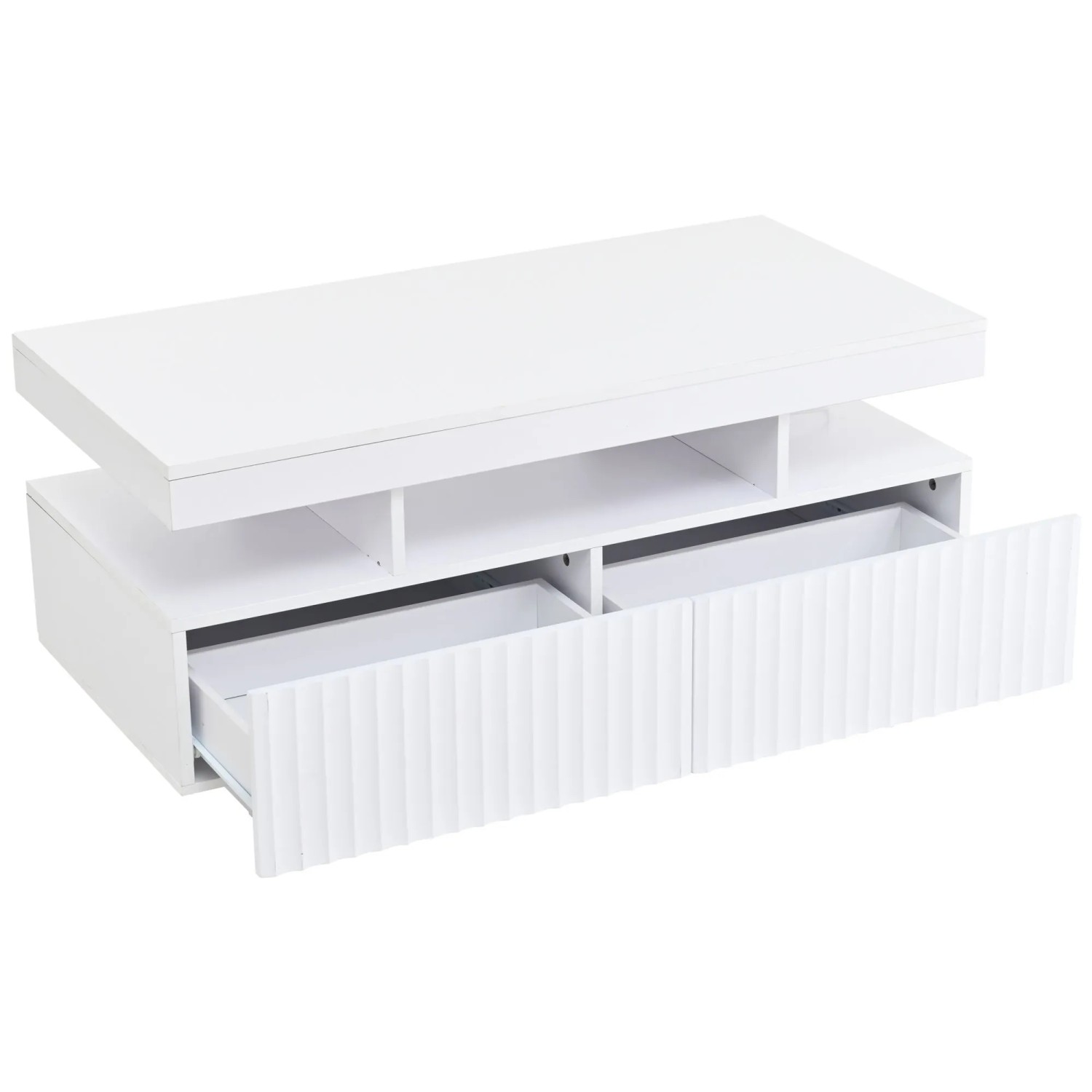 ModernLuxe Couchtisch mit 2 Schubladen Led Beleuchtung Spanplatte Weiß