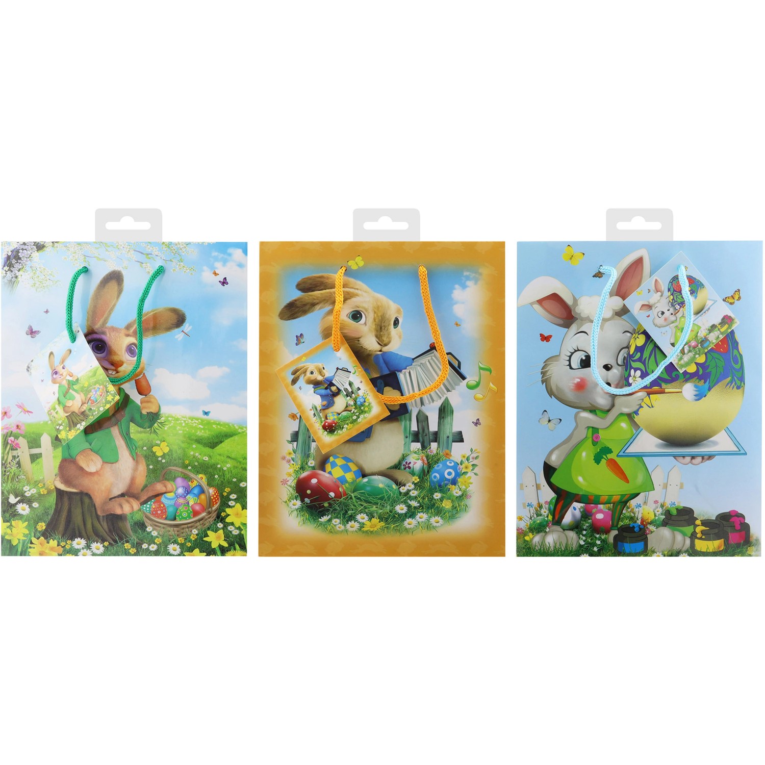 Geschenktasche Hase 18 cm x 23 cm 3-fach Sortiert