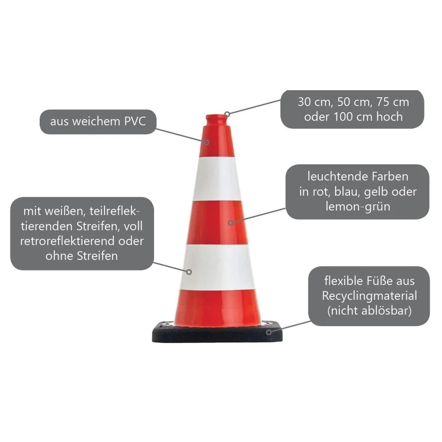 Grüner UvV Flex Leitkegel 50cm mit Reflexfolie RA2C für Baustellenabsicherung.