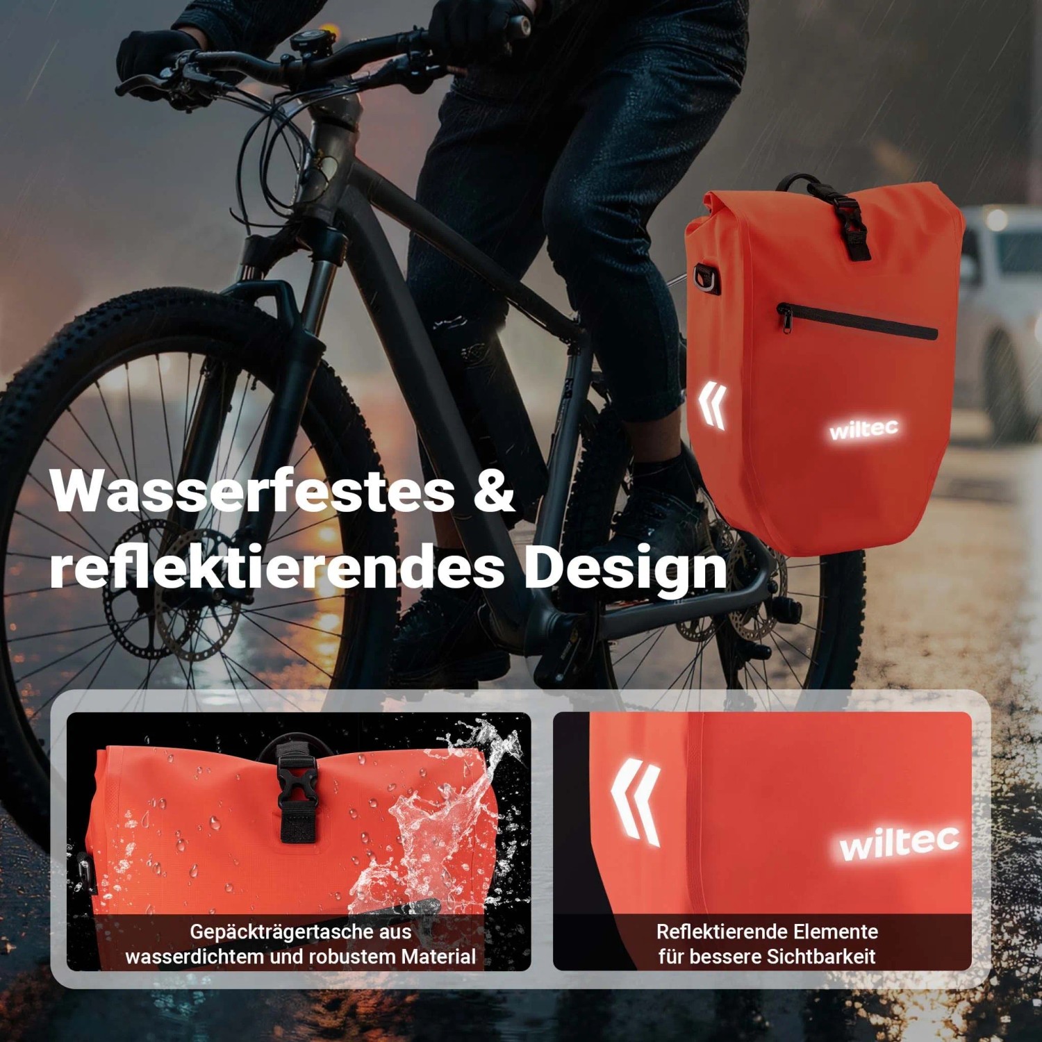 Wiltec Gepäckträgertasche Rot 28L Fahrradtasche Gepäckträger Gepäcktasche_7