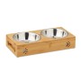 Relaxdays Doppelnapfständer für Hunde Bambus Edelstahl Natur Silber Rutschfest 31,5 cm x 15 cm x 6,5 cm 0,65 kg