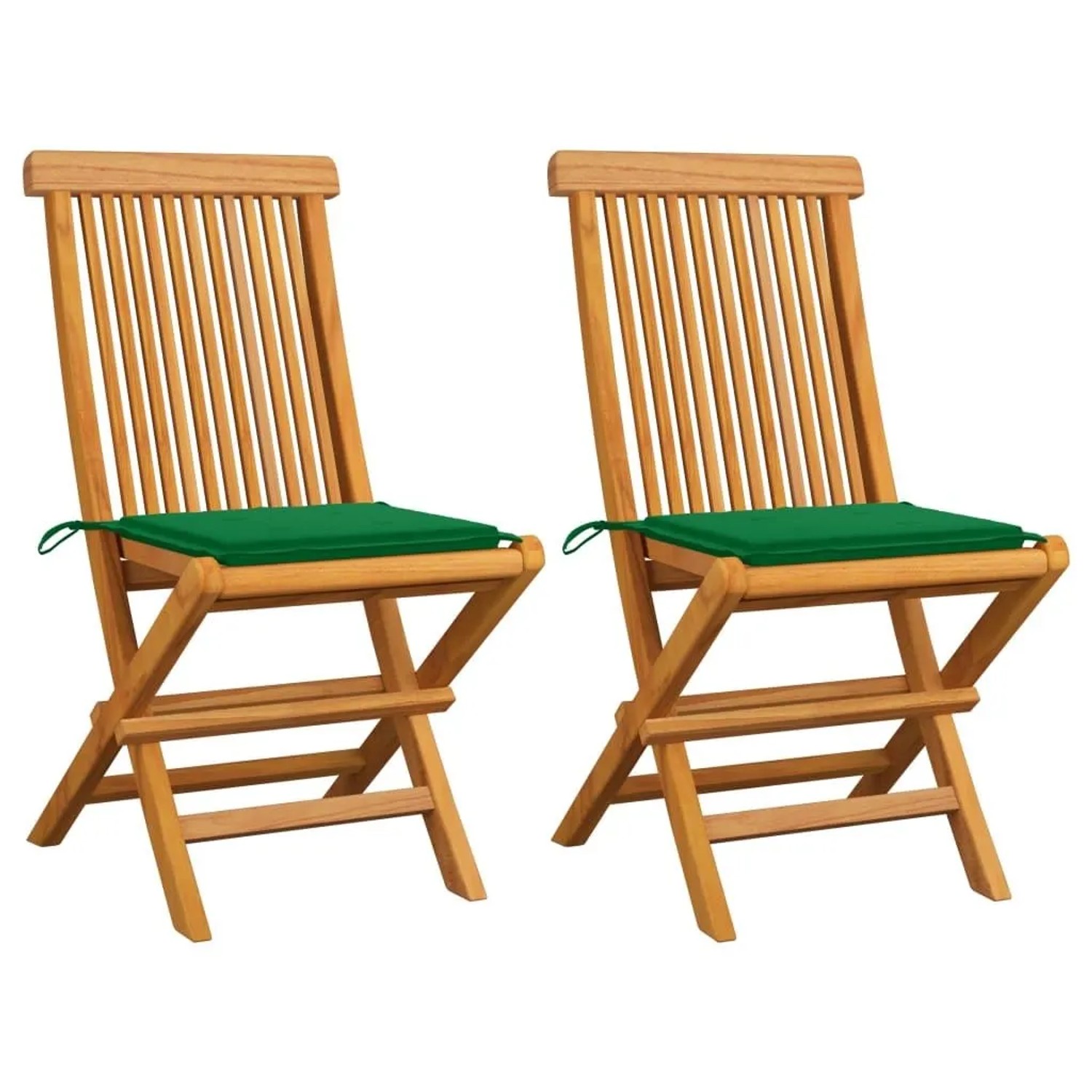 vidaXL Gartenstühle mit Grünen Kissen 2 Stk Massivholz Teak 3062465