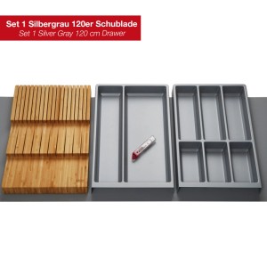 SOTECH ORGA-BOX Vario SET 1 Silbergrau für 120er Schublade Mehrzweckeinsatz Messerhalter Besteckeinsatz Antirutschmatte Orga-Weave