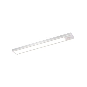 Schlanke, silberne NETTLIFE LED Unterbauleuchte L20cm aus Metall mit integriertem Sensor, leuchtet hell.