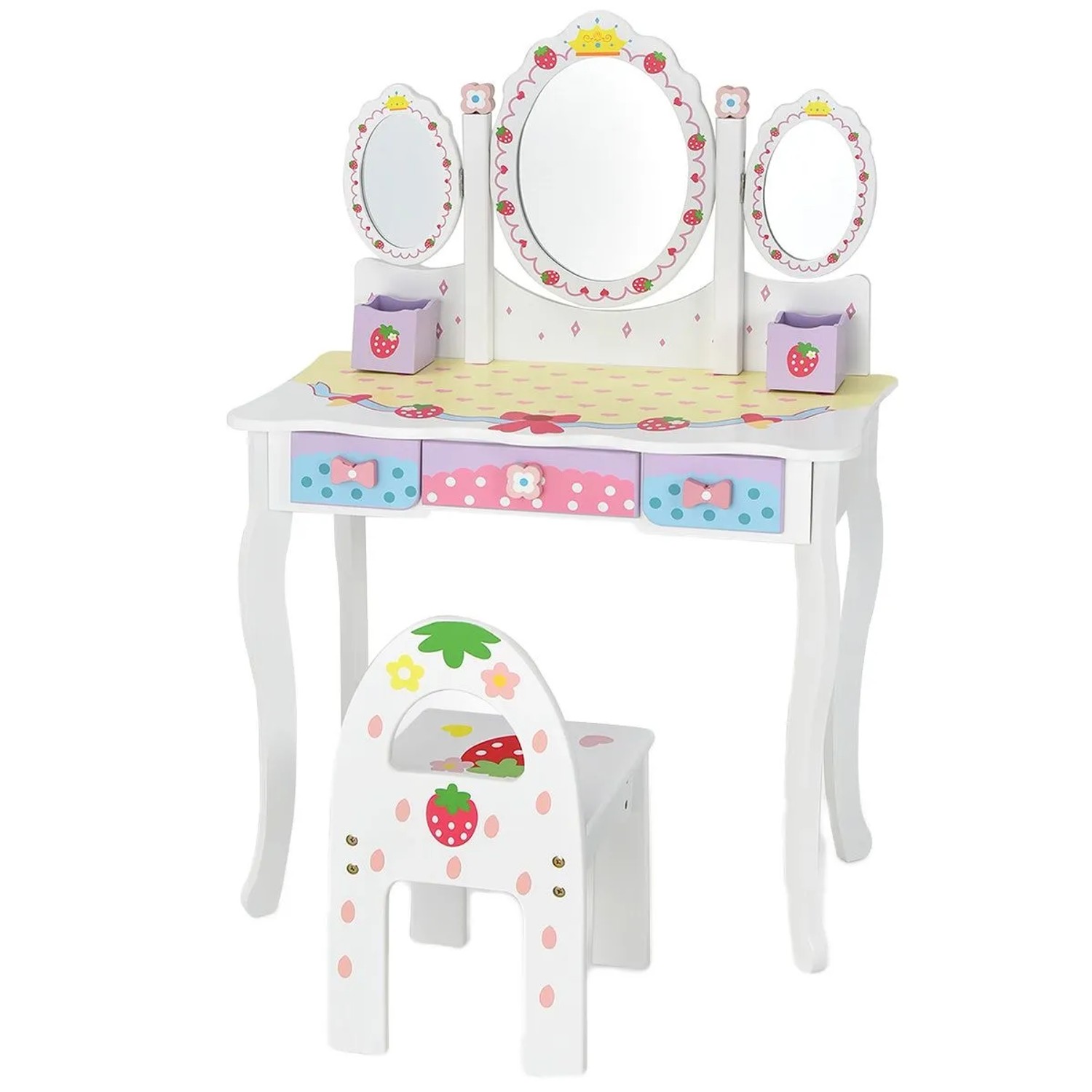 Costway Kinder Schminktisch mit Klappbarem Spiegel & 3 Schubladen Weiß günstig online kaufen