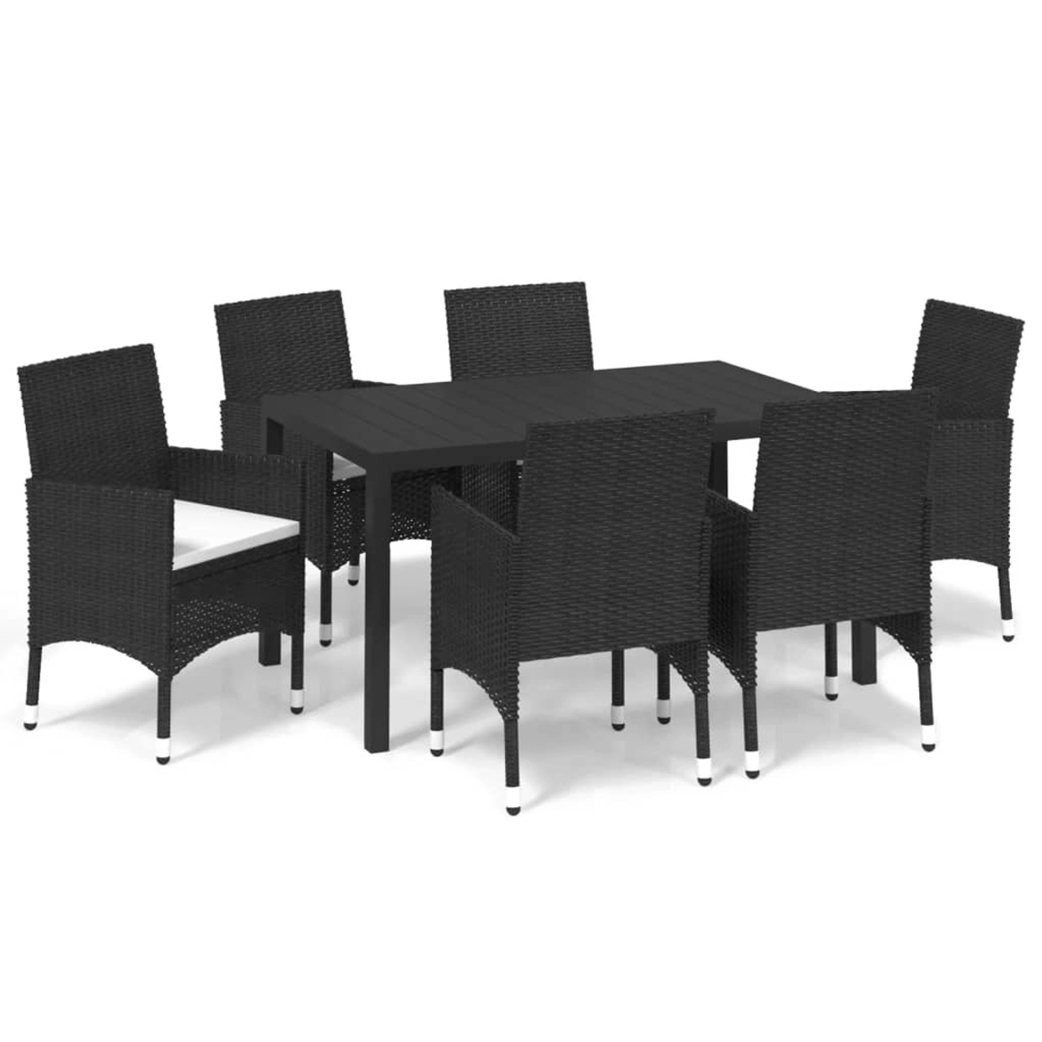 vidaXL 7-tlg Garten-Essgruppe mit Kissen Poly Rattan Schwarz Modell 9 günstig online kaufen