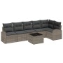 Graues 7-teiliges Garten-Sofa-Set aus Poly Rattan mit Tisch und Kissen von vidaXL.