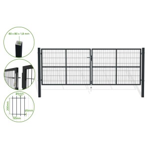 Graues Maschentor-Set: 4 m Tor & 1 m Gartentor von Casanoov, ideal zur Grundstücksbegrenzung.