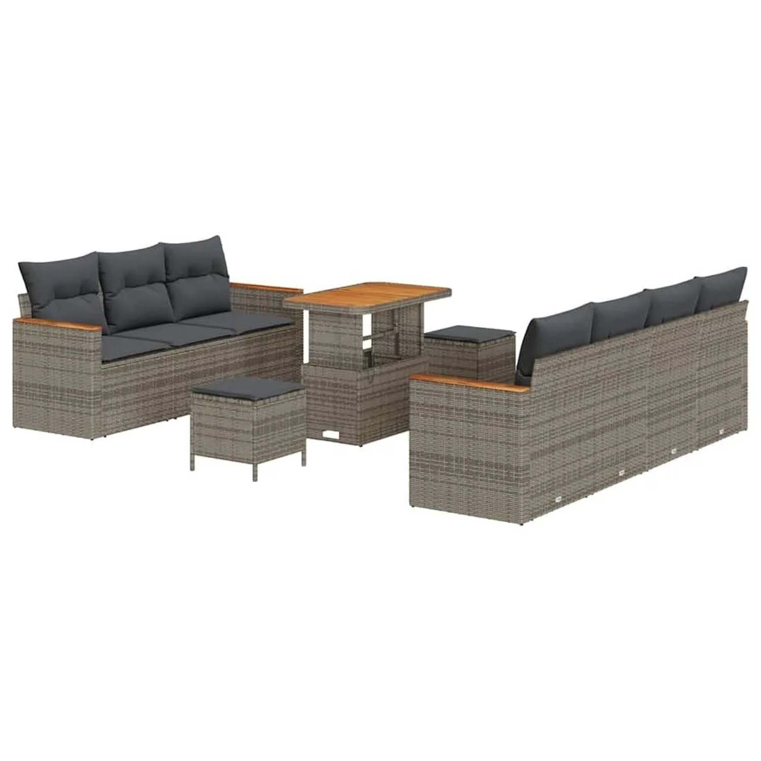 vidaXL Gartensofa-Set mit Kissen 14 Stk Grau Poly-Rattan 3364963