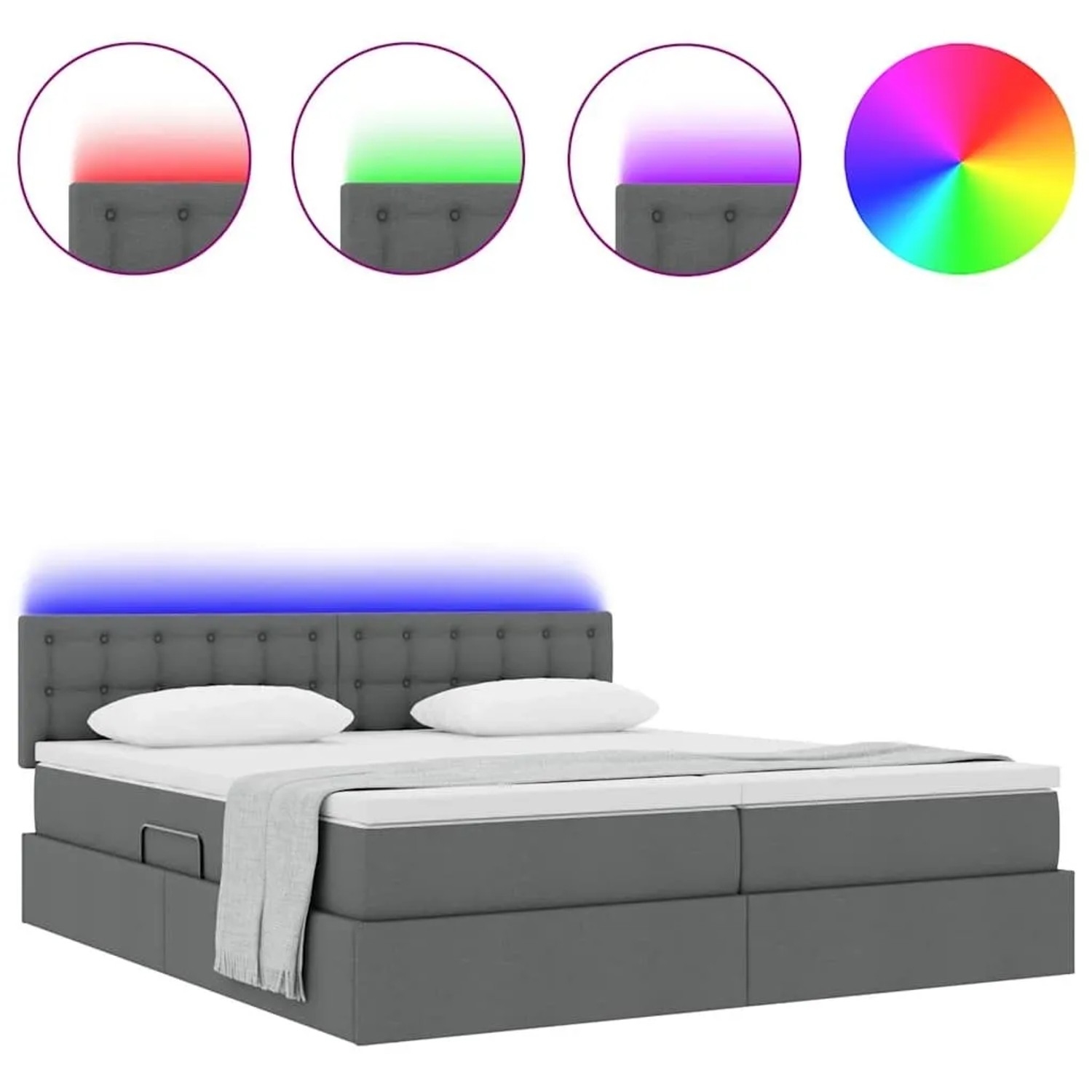 vidaXL Bett mit LED-Lichtleisten Dunkelgrau 200 x 200 cm Stoff 3371592_4