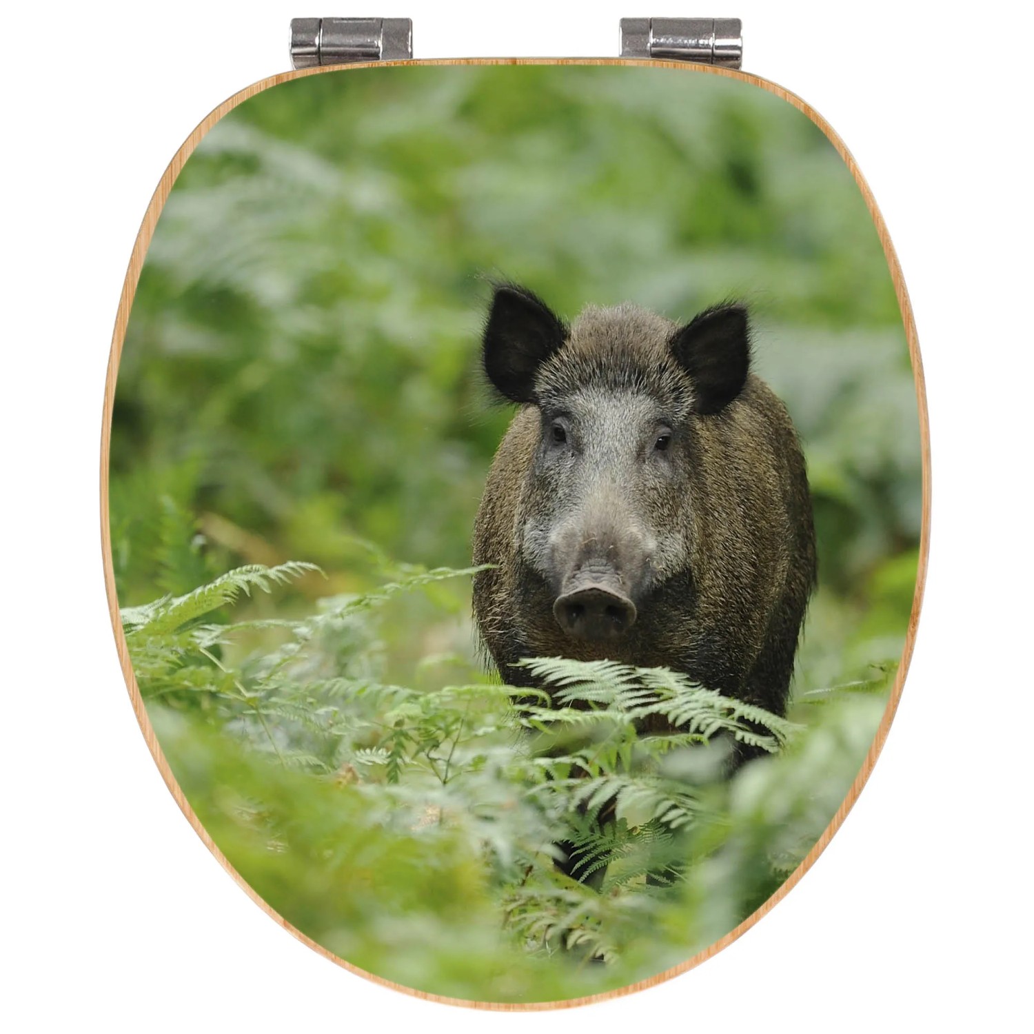 Banjado WC-Sitz aus Bambus mit Wildschwein-Motiv und Absenkautomatik.