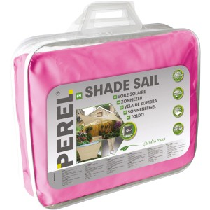 Verpacktes Perel Viereck-Sonnensegel, 360x360 cm, Fuchsia. Sonnenschutz für Garten und Terrasse.