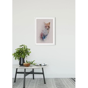 Komar Wandbild Animals Fox, 50x70 cm, mit abstraktem Fuchsmotiv im weißen Rahmen.