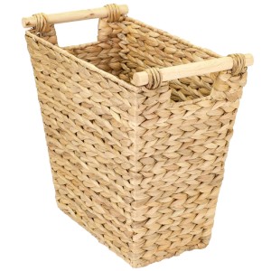 HMF 37252 Papierkorb Büro Aufbewahrungskorb mit Holzgriffen Wasserhyazinthe Trapez 36 x 19 x 33 cm