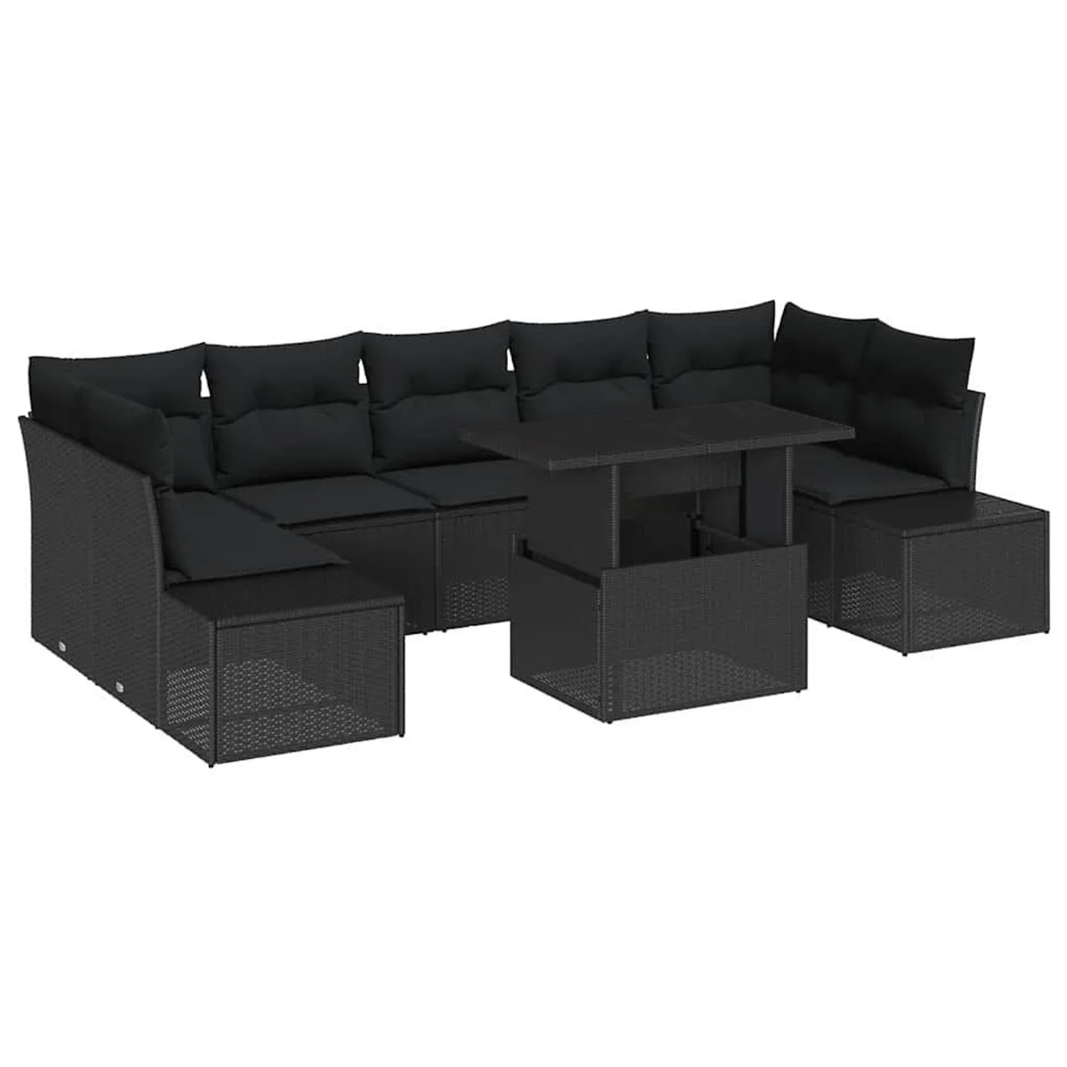 vidaXL Garten-Sofa-Set mit Kissen 8-Tlg Schwarz 3357876