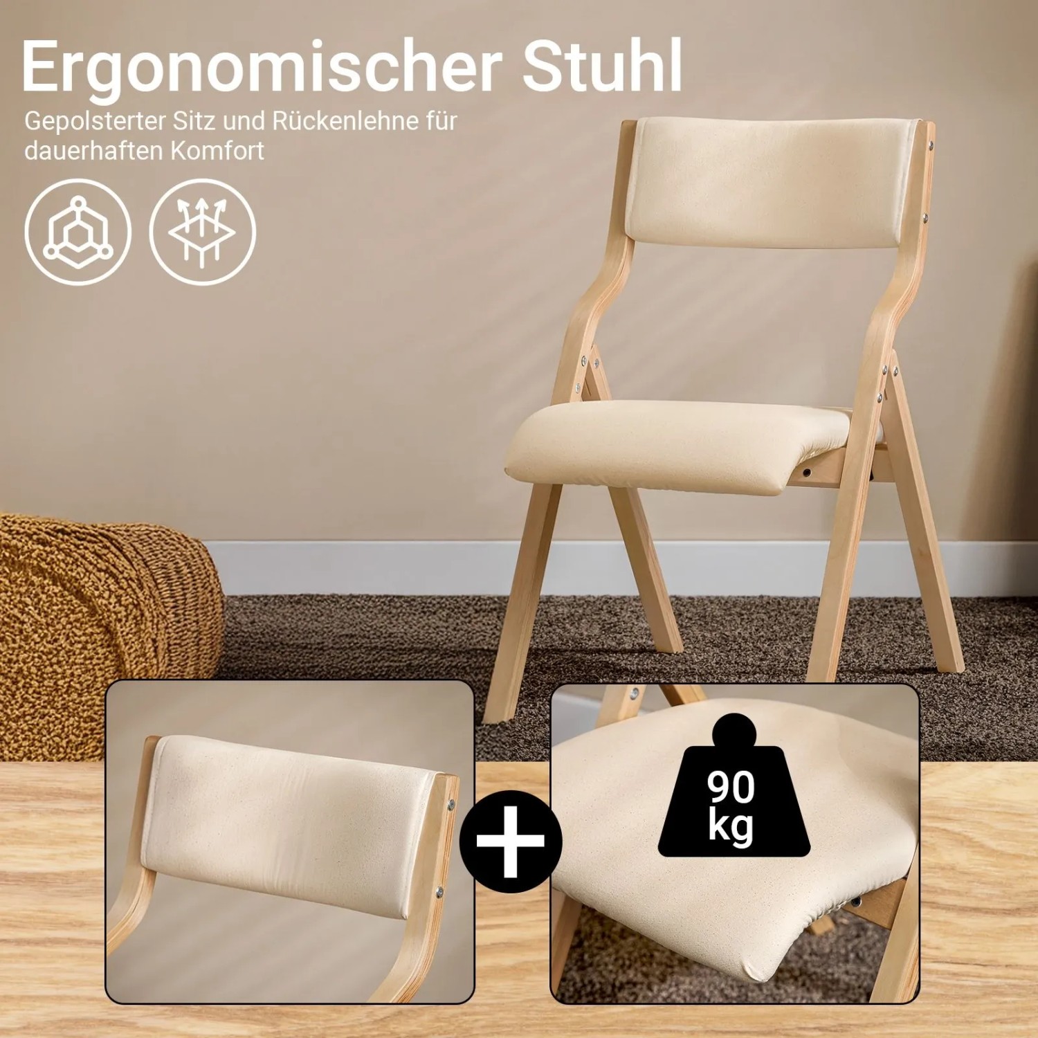 SoBuy 2er Set Esszimmerstuhl Klappstuhl Küchenstuhl Polsterstuhl mit Lehne Beige FST40-Wx2_5