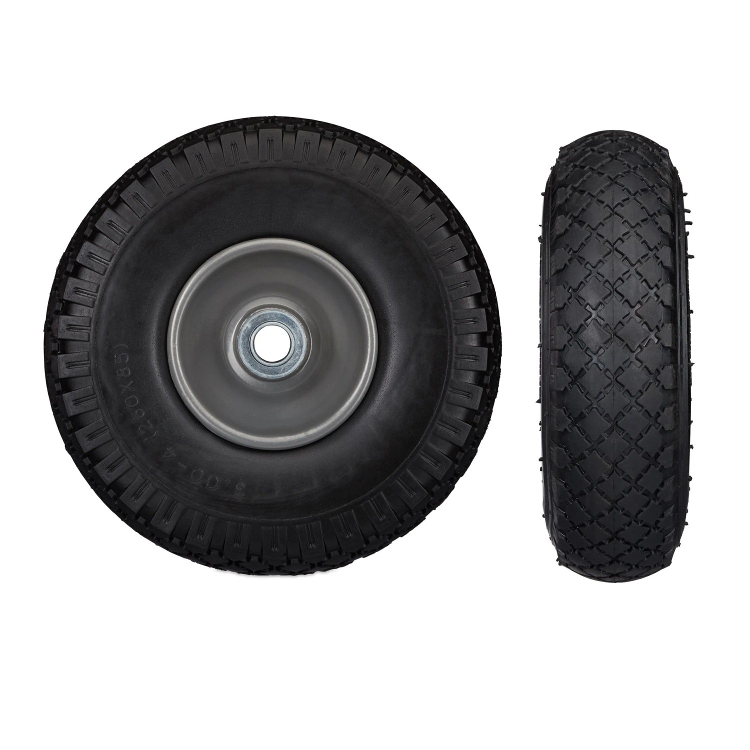 Relaxdays 2er Sackkarrenrad Set Stahl Schwarz Grau Pannensicher 26 cm x 8,5 cm