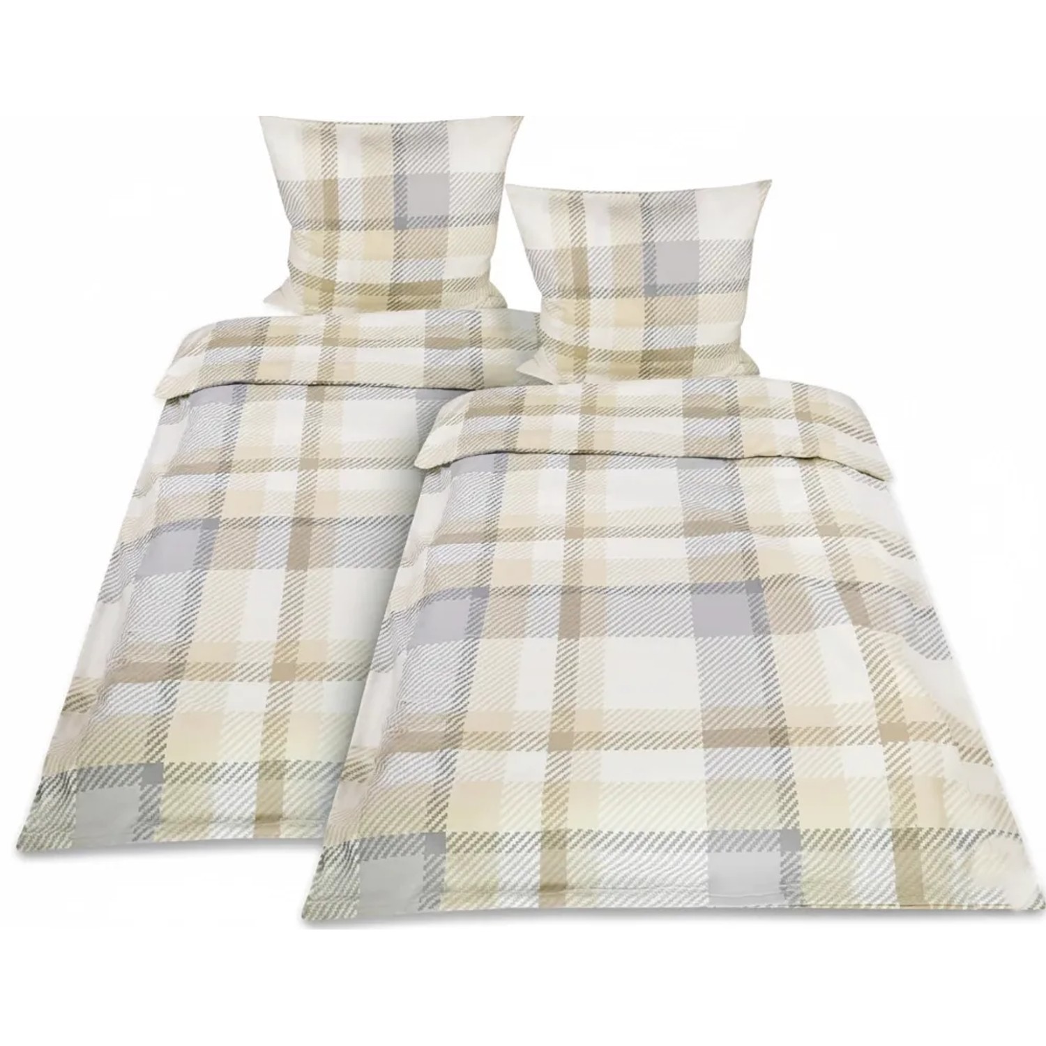 Beautissu 4tlg. Biber Bettwäsche 155x220 cm & Kissenbezug 80x80 cm Beige