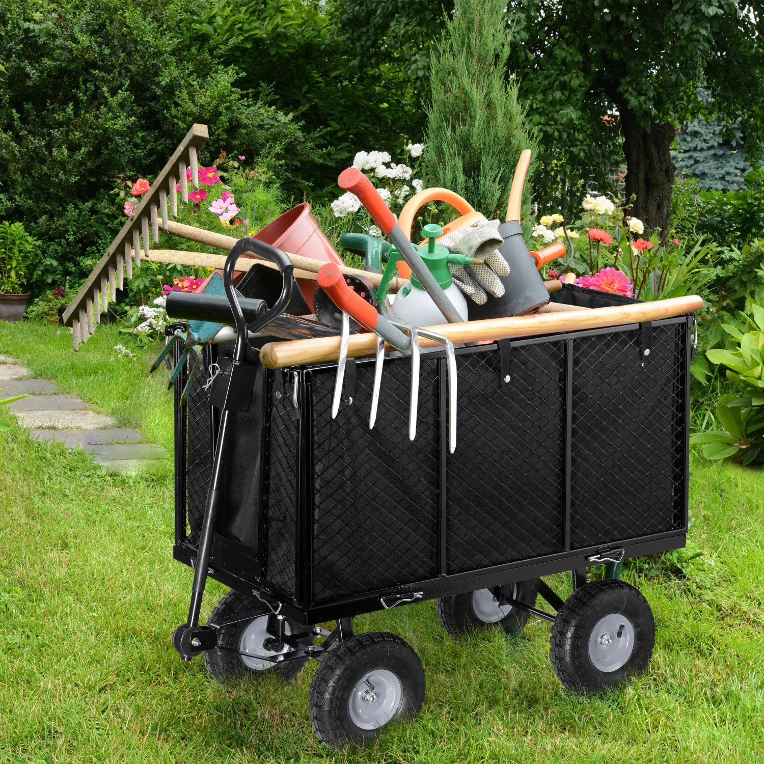 Relaxdays Bollerwagen Stahl Schwarz Klappbar Abnehmbar 83 cm x 51 cm x 110 cm 21,7 kg_2