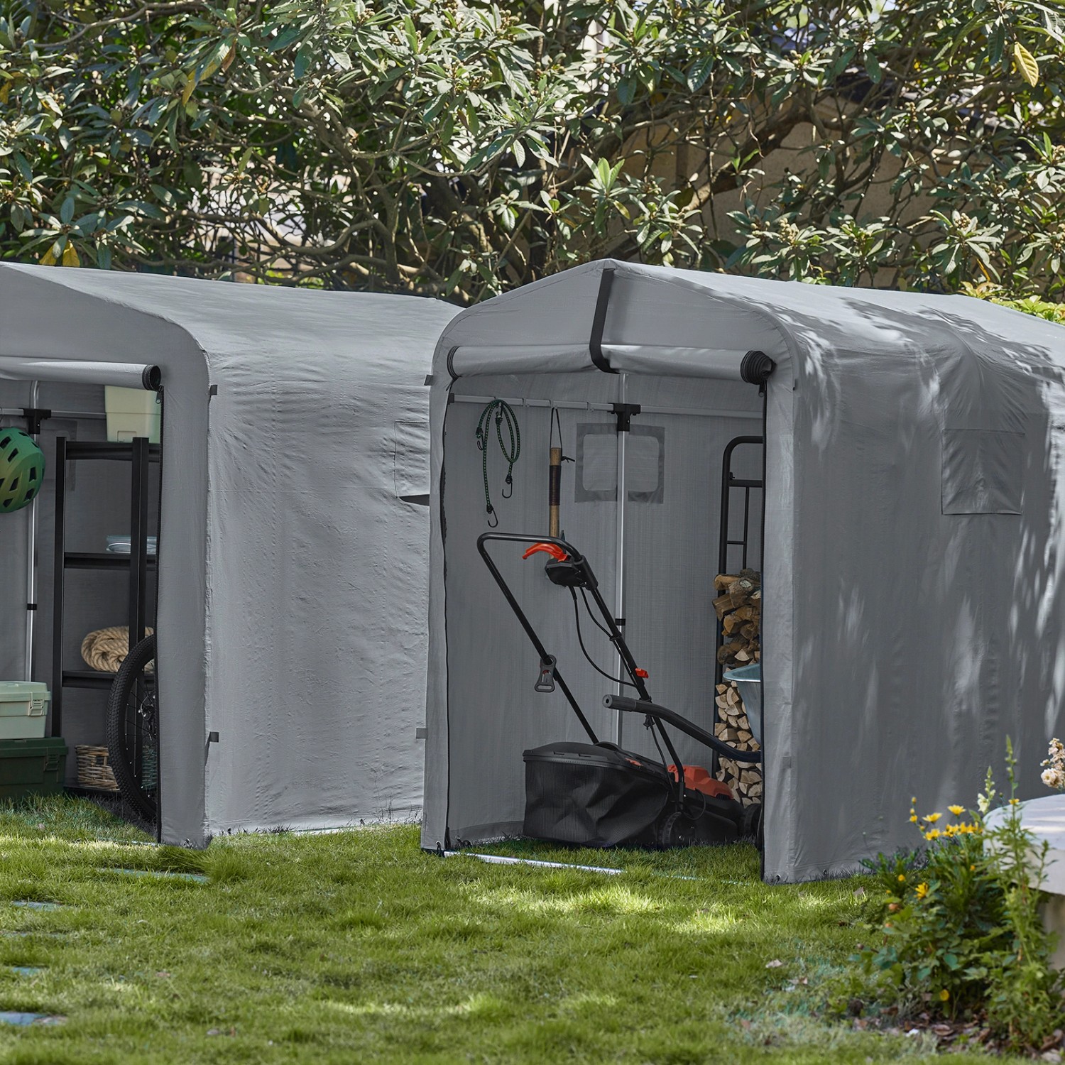 SoBuy Fahrradgarage für 1-2 Fahrräder Geräteschuppen mit UV-Schutz 120x163x176cm Grau KLS11-DG_3