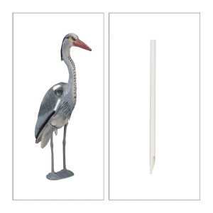 Relaxdays Reiher Gartenfigur 2er Set Kunststoff Grau Schwarz Rot Abschreckend mit Spieß 73,5 cm x 12,5 cm x 44,5 cm 1,1 kg