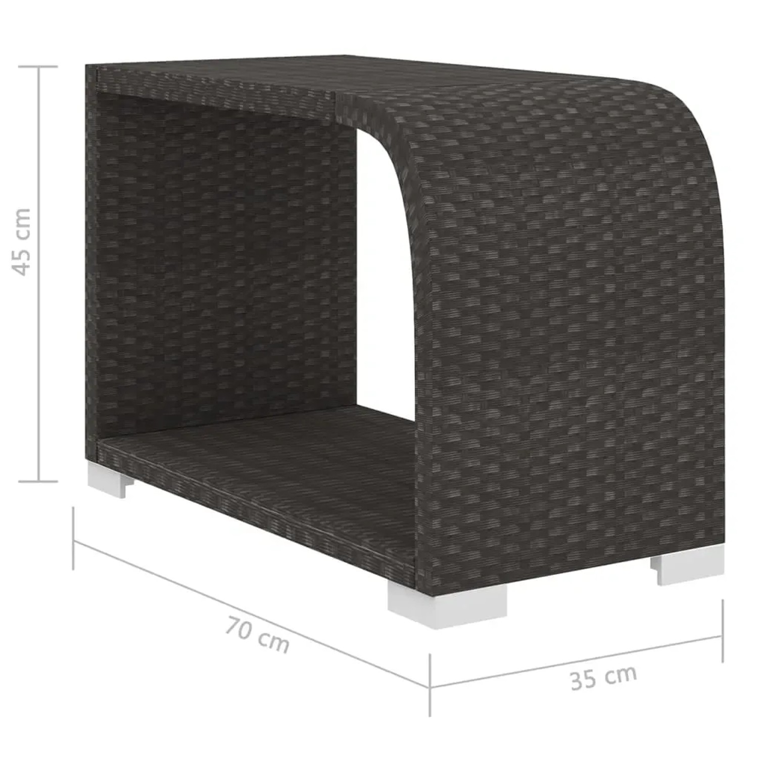 vidaXL Beistelltisch, Teil des Garten-Lounge-Sets, Poly Rattan schwarz, mit Maßen.