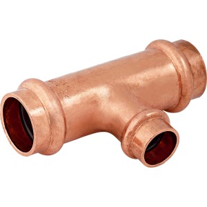 Kupfer Press-Reduzier-T-Stück 22 mm x 15 mm x 22 mm für Kupferrohr-Installationen.