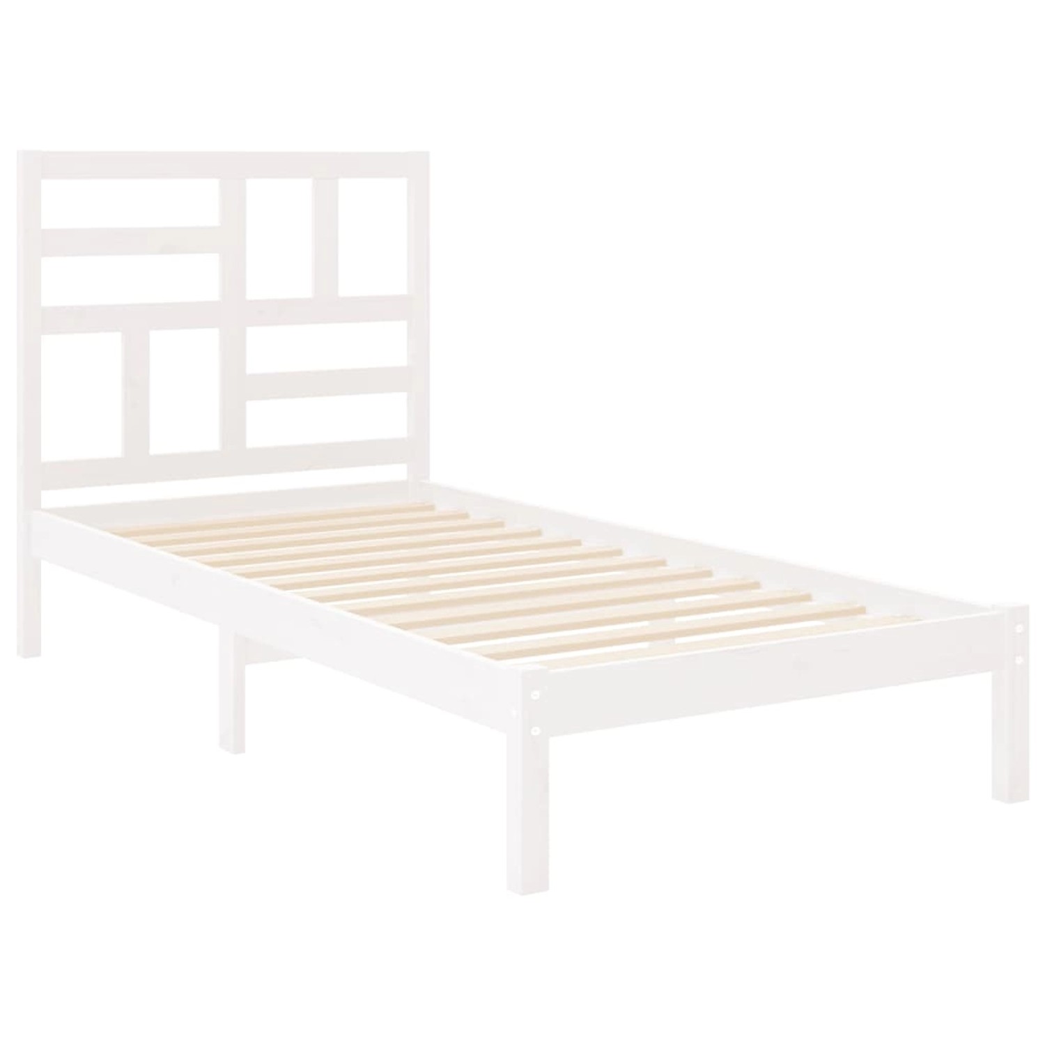 Weißes Massivholzbett 90x190 cm mit Lattenrost und Kopfteil. Einzelbett für Jugendzimmer.