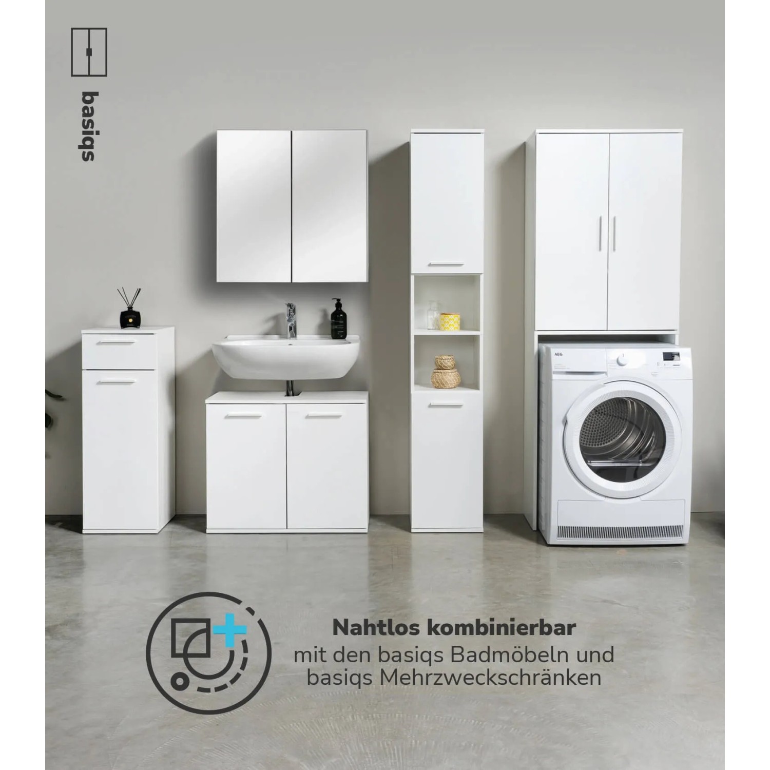 KOMTO Waschmaschinenschrank Beton-Optik - Überbauschrank 66x62x97 Cm