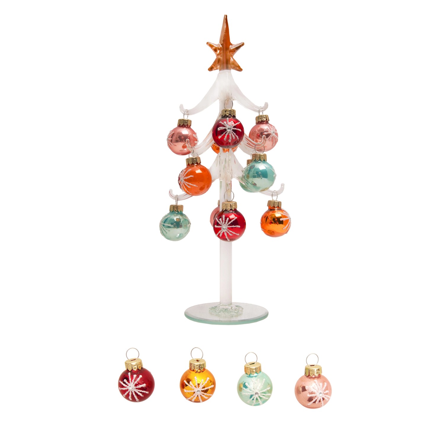 Krebs Glas Lauscha Home Decor Kristallbaum mit Ornamenten Mehrfarbig 26cm