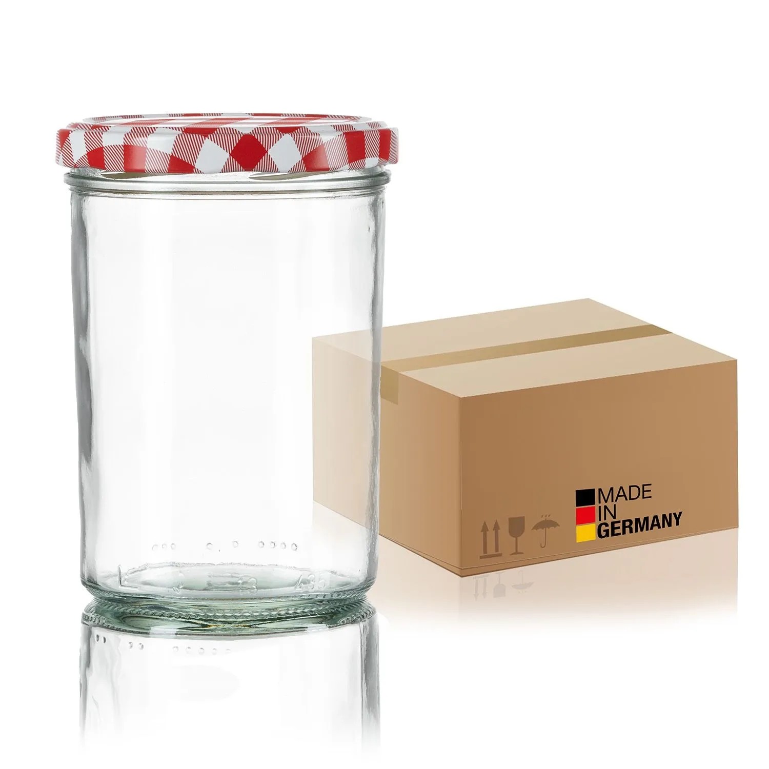 BigDean 48x Sturzgläser 435ml Einmachgläser Einweckgläser Schraubgläser Made in Germany Marmeladengläser mit Schraub Deckel TO 82 Rot Kariert