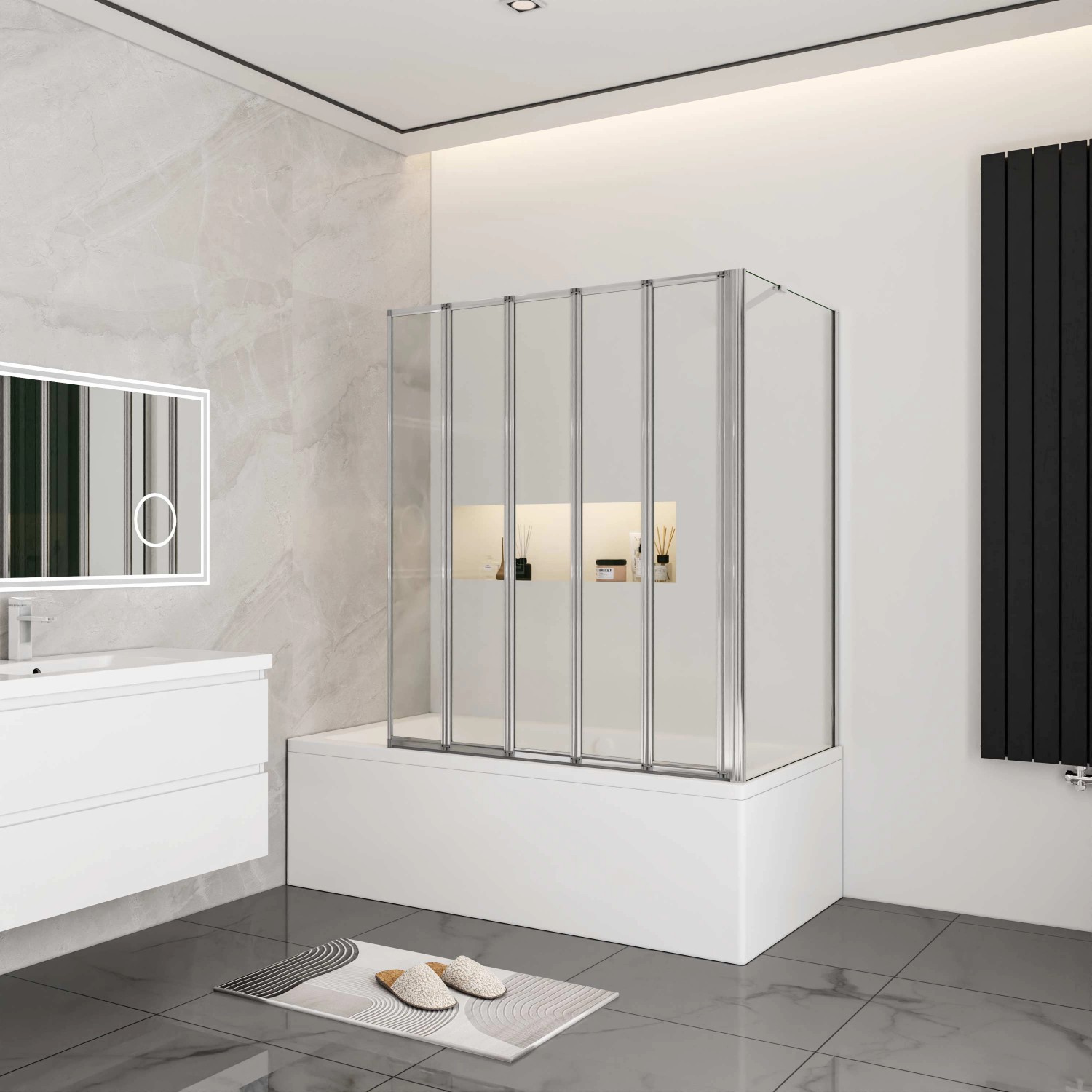 AICA 5-teilige Faltwand als Duschtrennwand/Badewannenaufsatz, 120x60x140cm.