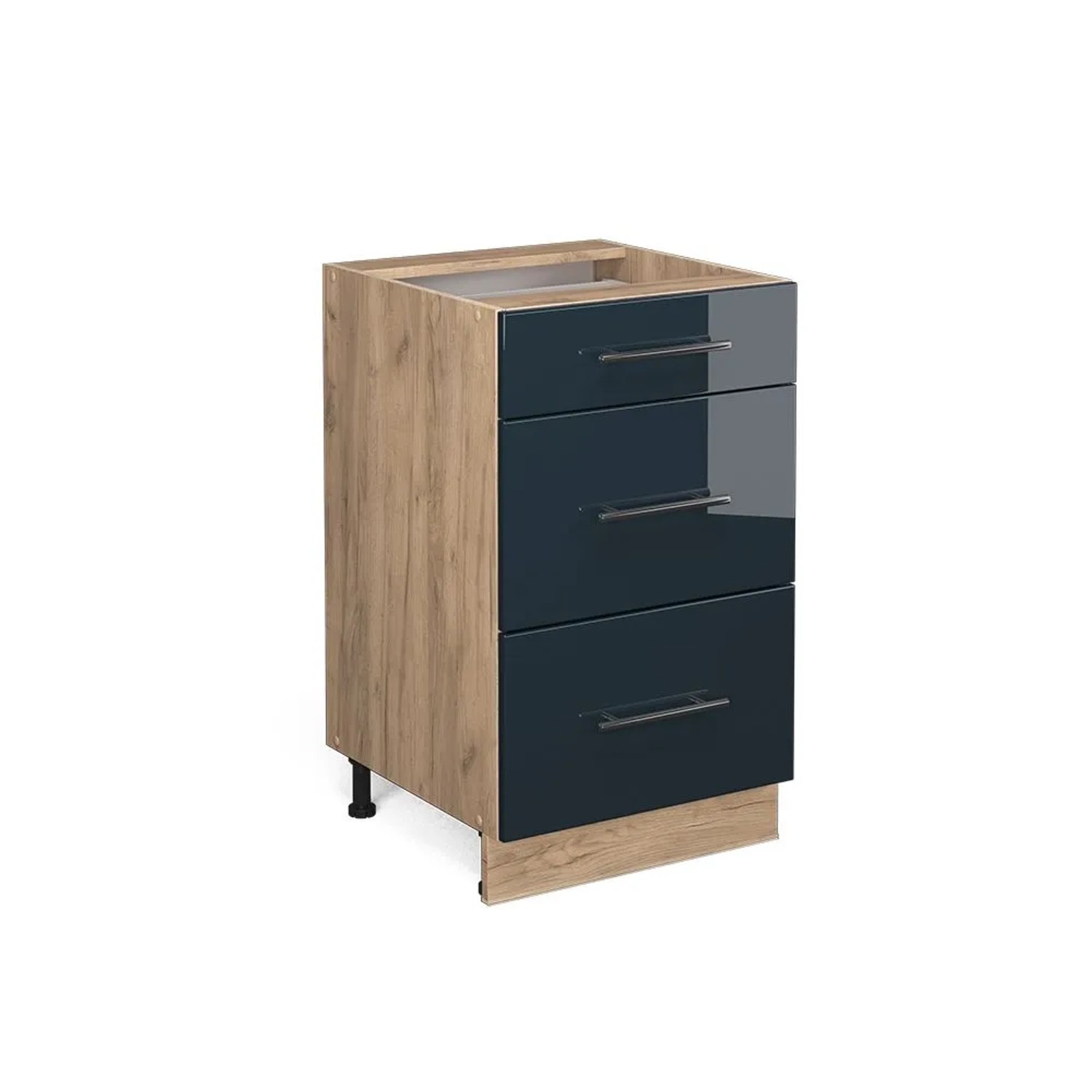 Vicco Küchenunterschrank Fame-Line DunkelBlau Hochglanz Goldkraft Eiche 50 cm ohne Arbeitsplatte mit Goldkraft Eiche Korpus