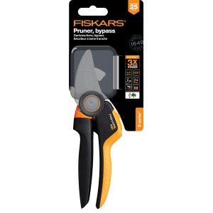 Fiskars Bypass-Gartenschere X-series P921 M, Gartenschere mit Rollgriff und Antihaftbeschichtung.
