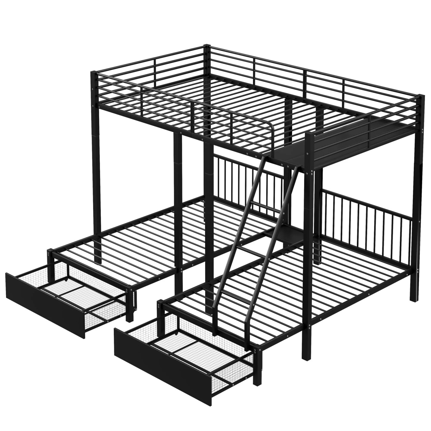 okwish Etagenbett 140x200cm mit Schubladen Kinderzimmer Schwarz ohne Matratze