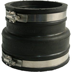 Marley HT-Rohrverbinder Übergang DN 75-89/100-115 aus thermoplastischem Elastomer, mit Metallschellen.