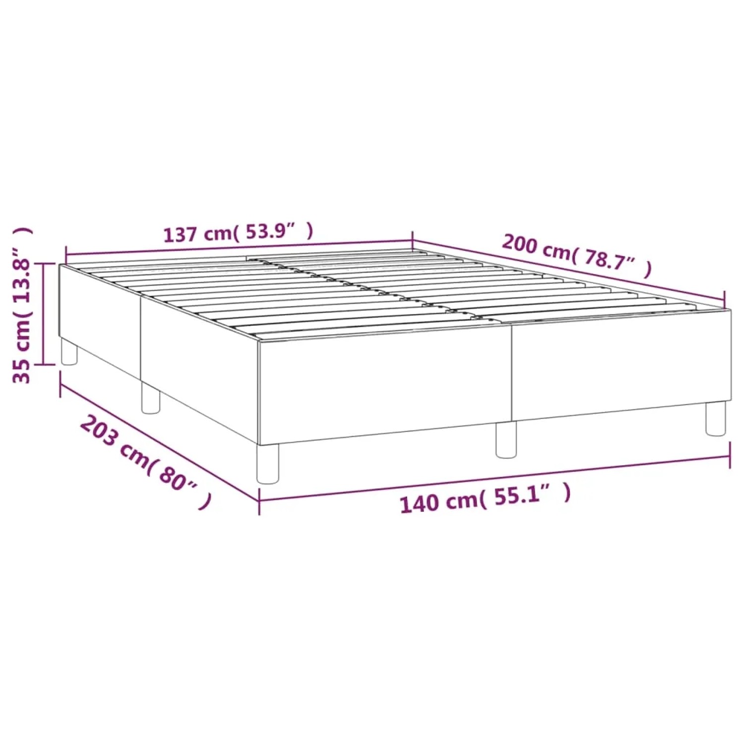 vidaXL Boxspringbett, dunkelgrau, 140x200 cm, Stoffbett mit Lattenrost und Füßen.